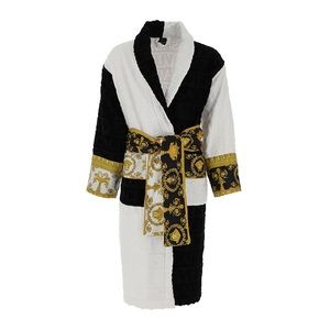 Versace Barocco Colorblock Logo Robe- White Gold Black- XL. NWT IN BOX